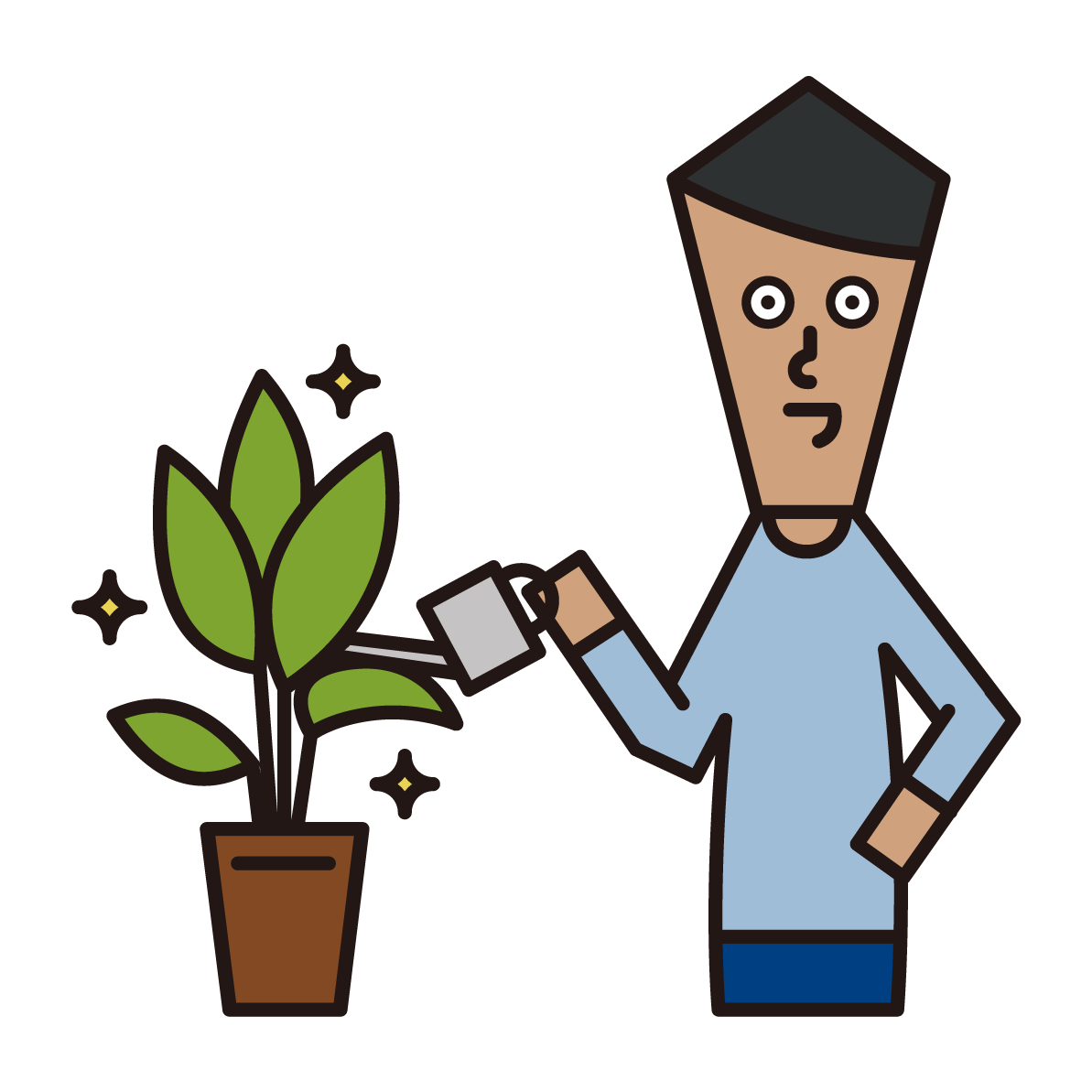 Illustration of a man who gives water to plants