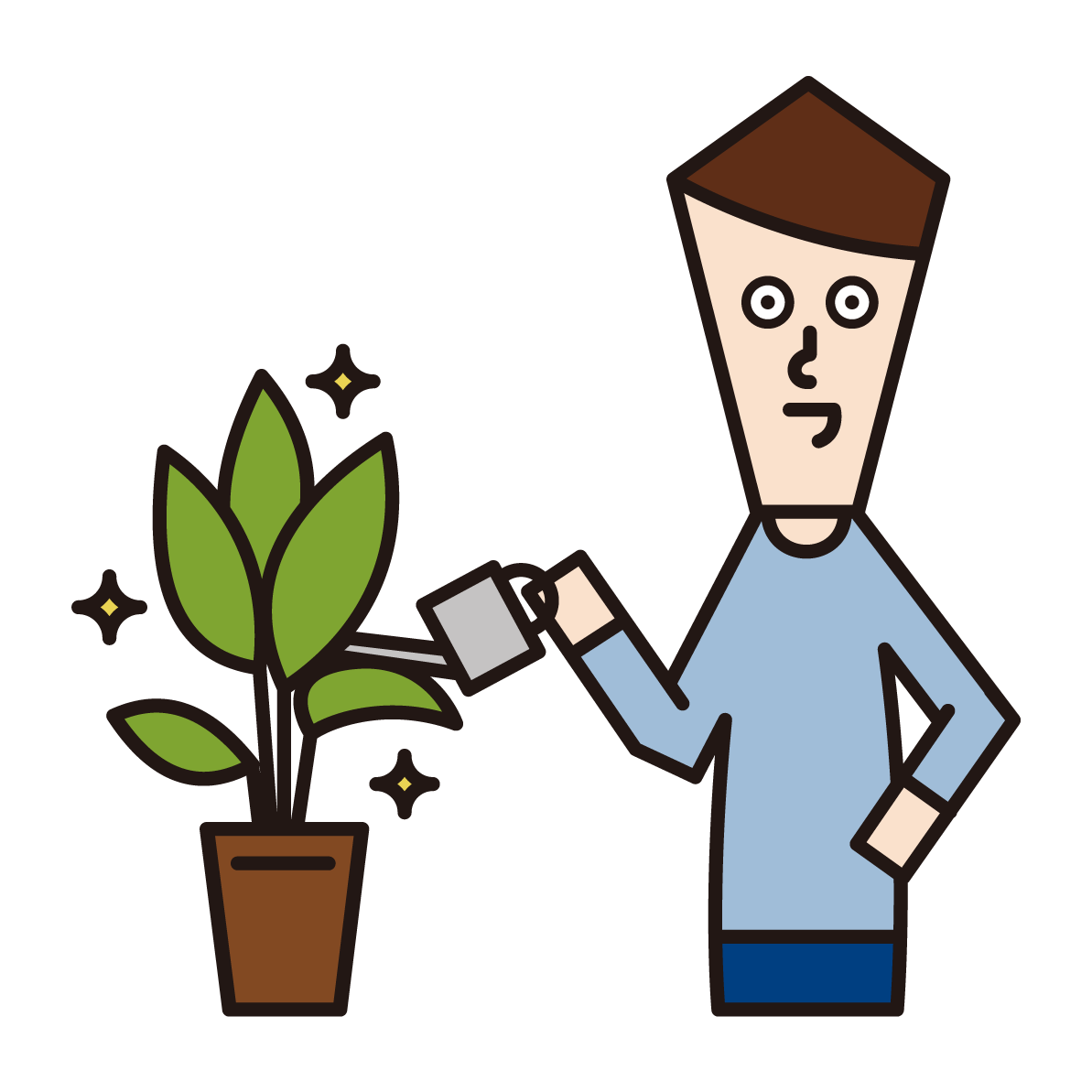 Illustration of a man who gives water to plants