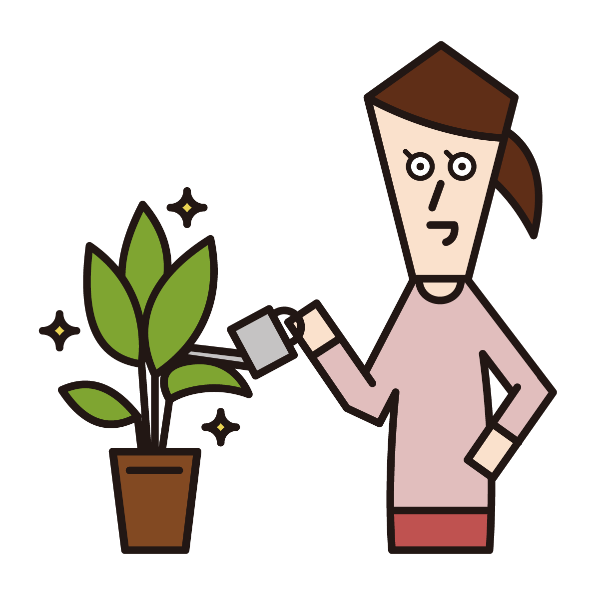 Illustration of a man who gives water to plants