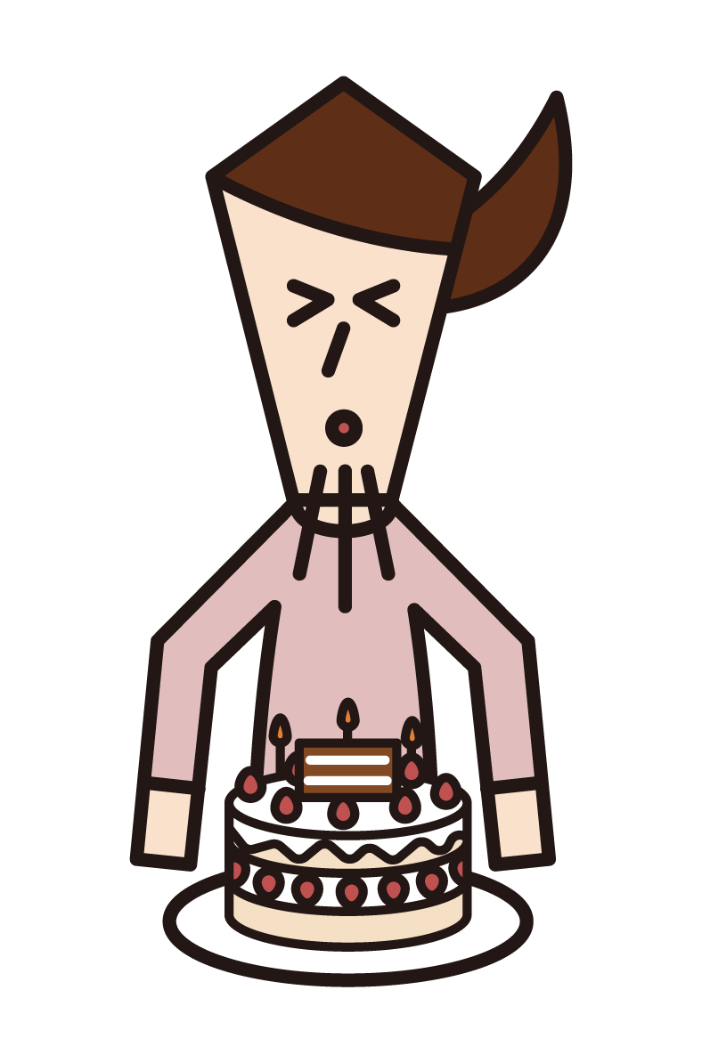 Illustration of a person (female) rejoicing in a birthday cake