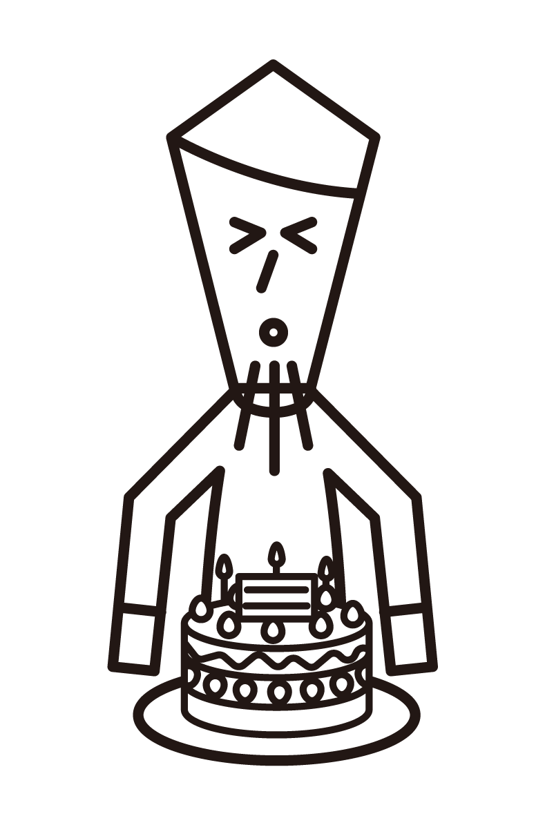 Illustration of a man who extinguishes a birthday cake