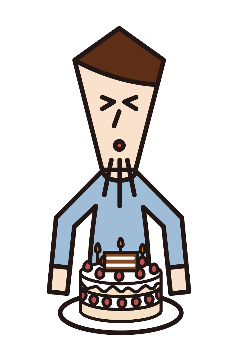 Illustration of a woman who extinguishes a birthday cake