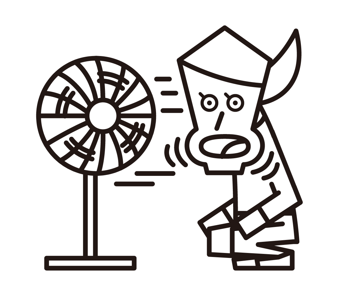 Illustration of a woman hitting the wind of a fan