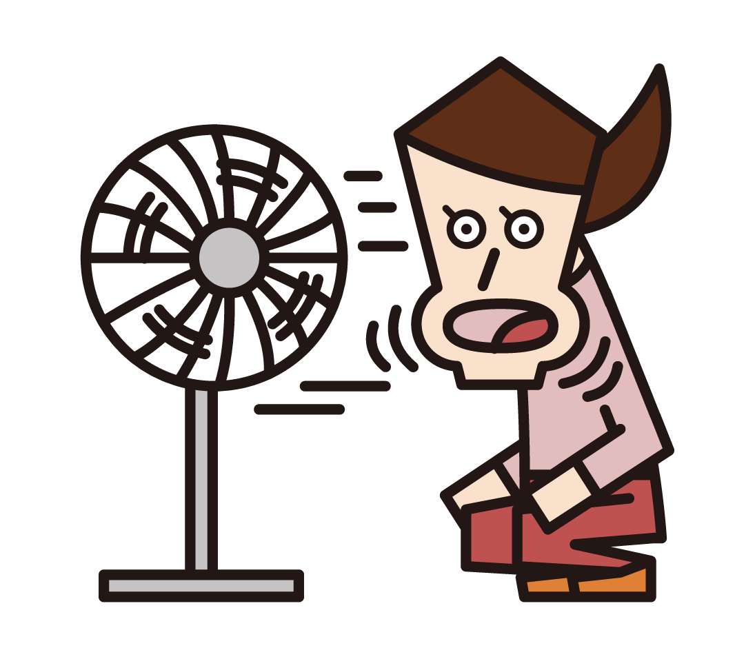 Illustration of a woman hitting the wind of a fan