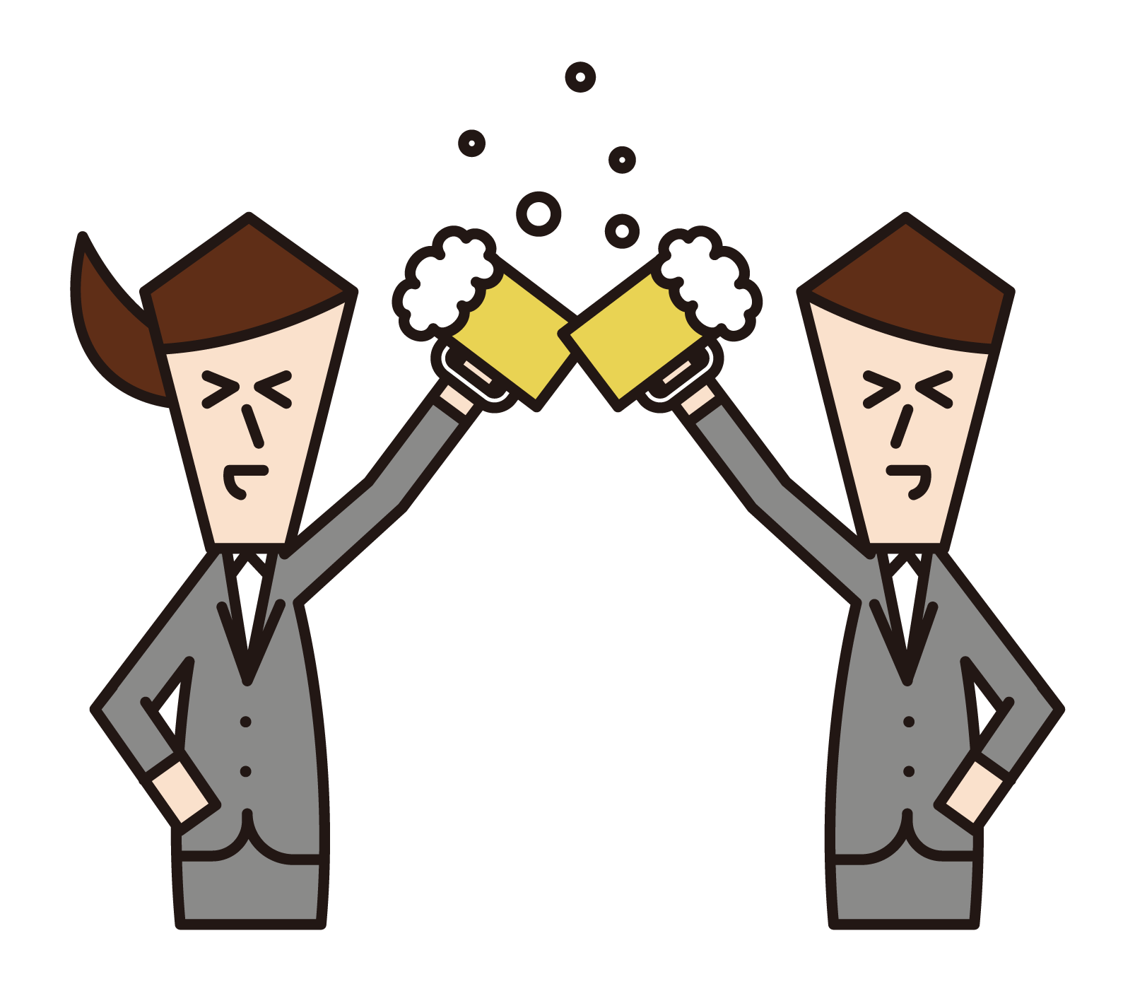 Illustration of a man and a woman toasting with a beer