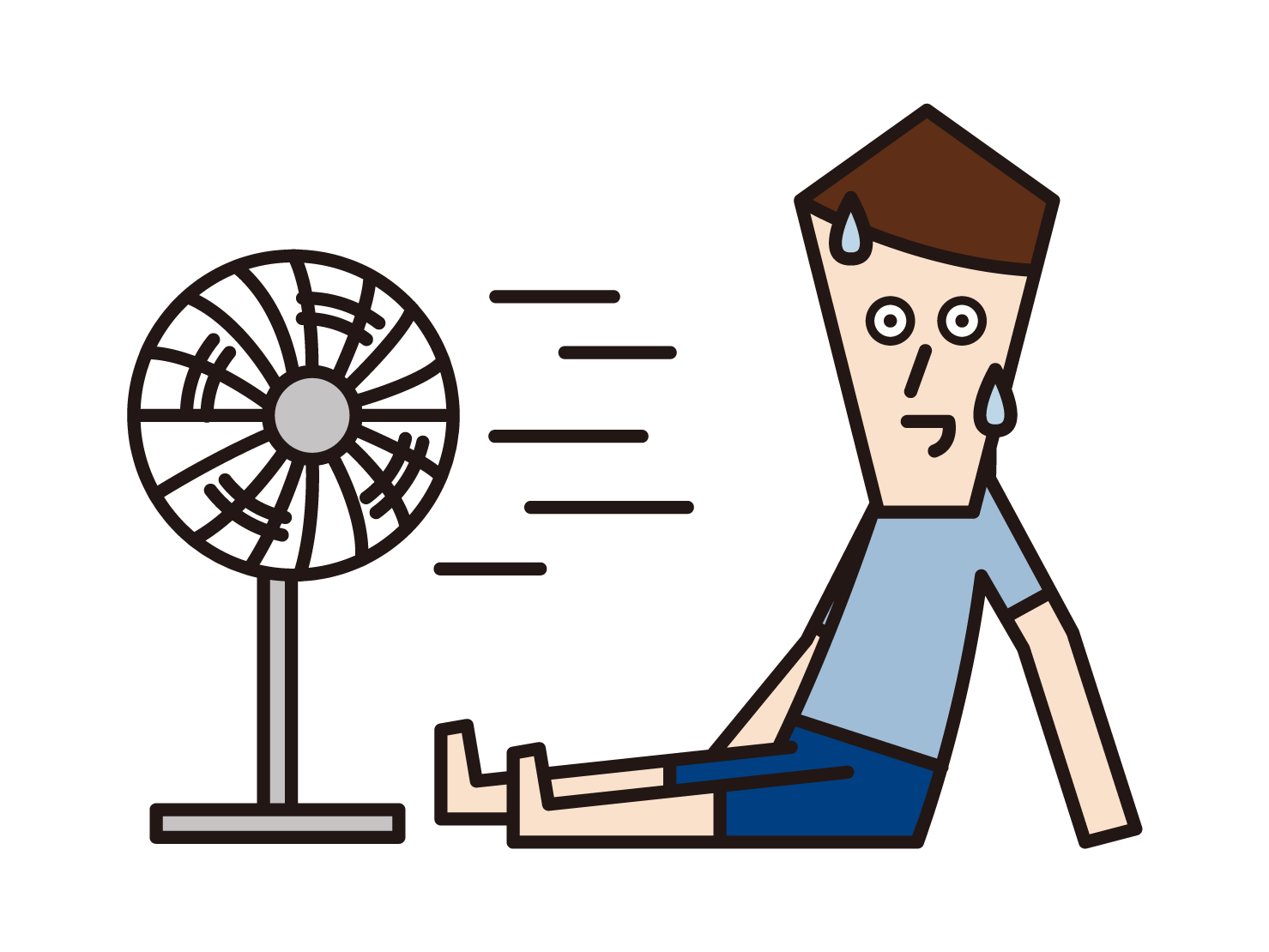 Illustration of a woman cooling down in the wind of a fan