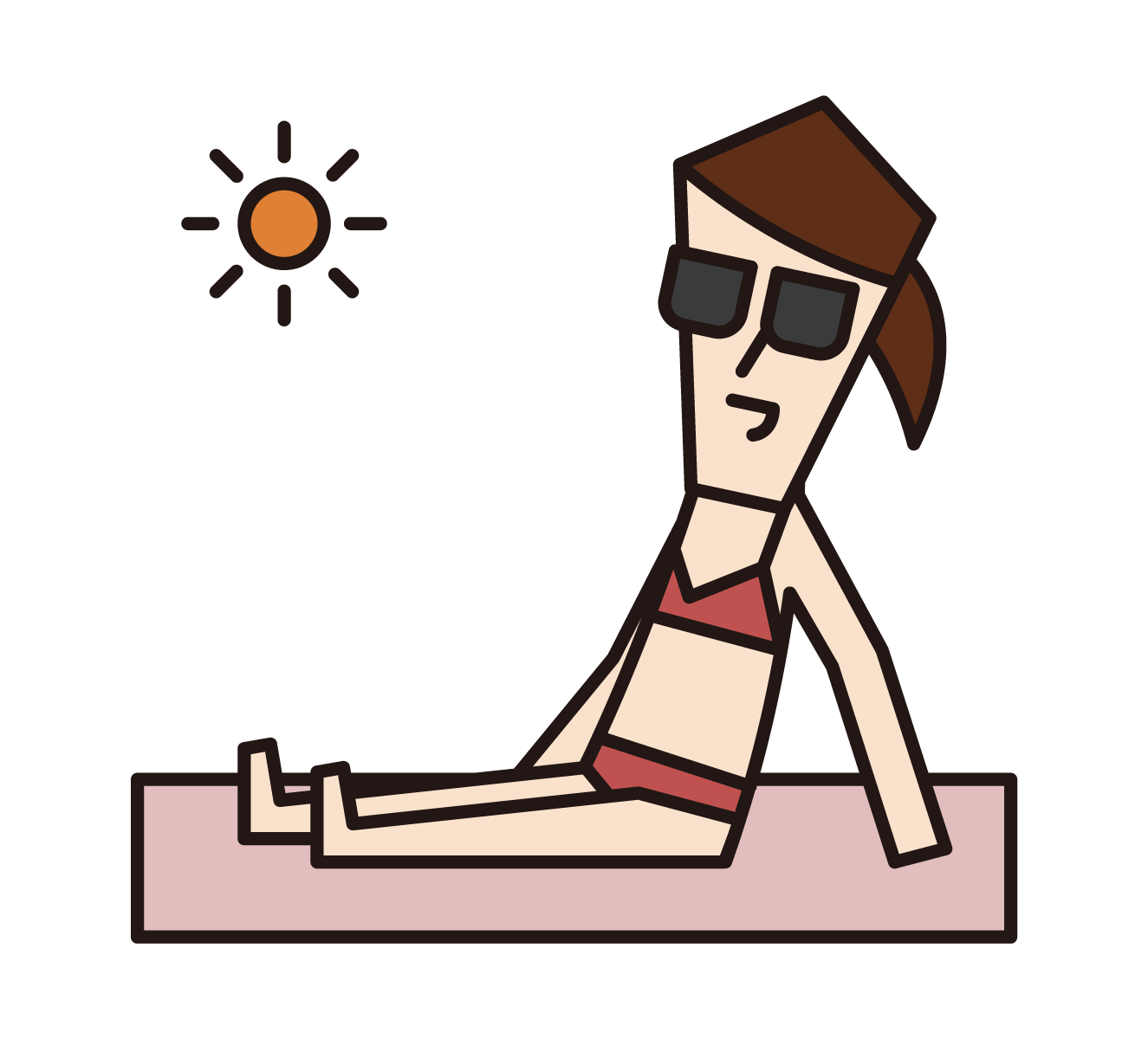 浜辺で日光浴をする人（女性）のイラスト
