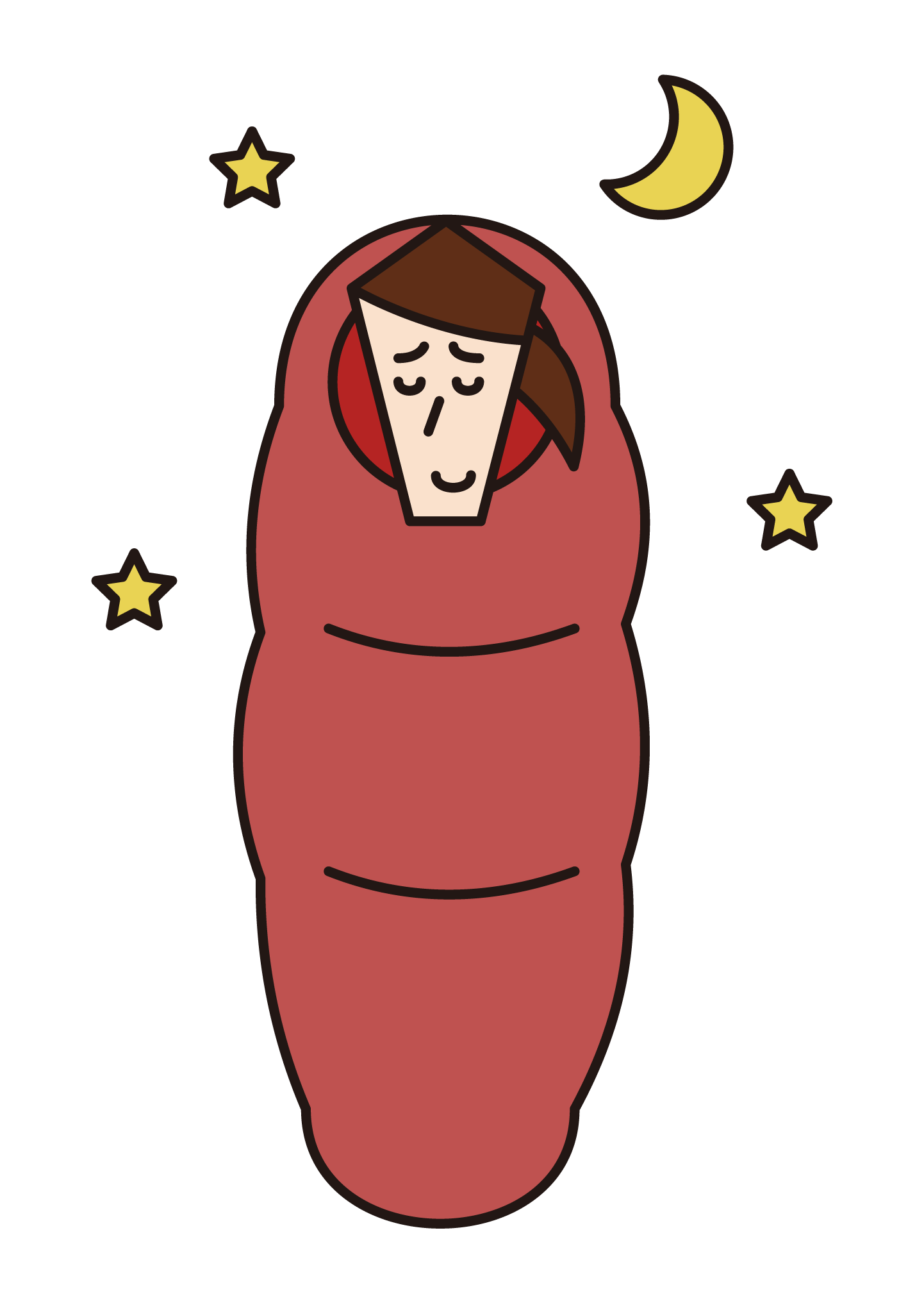 寝袋で野宿する人（女性）のイラスト