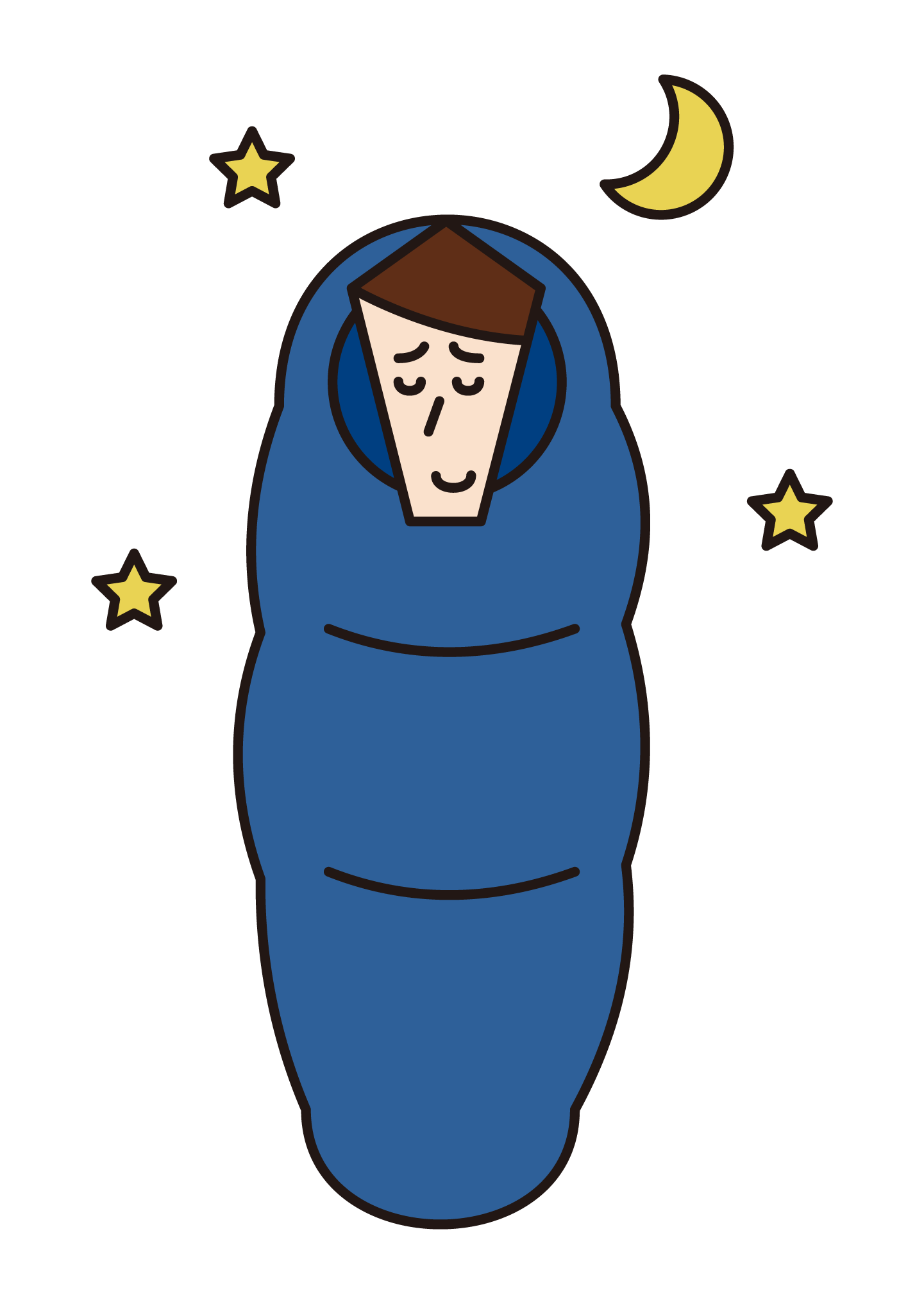 Illustration of a man in a sleeping bag