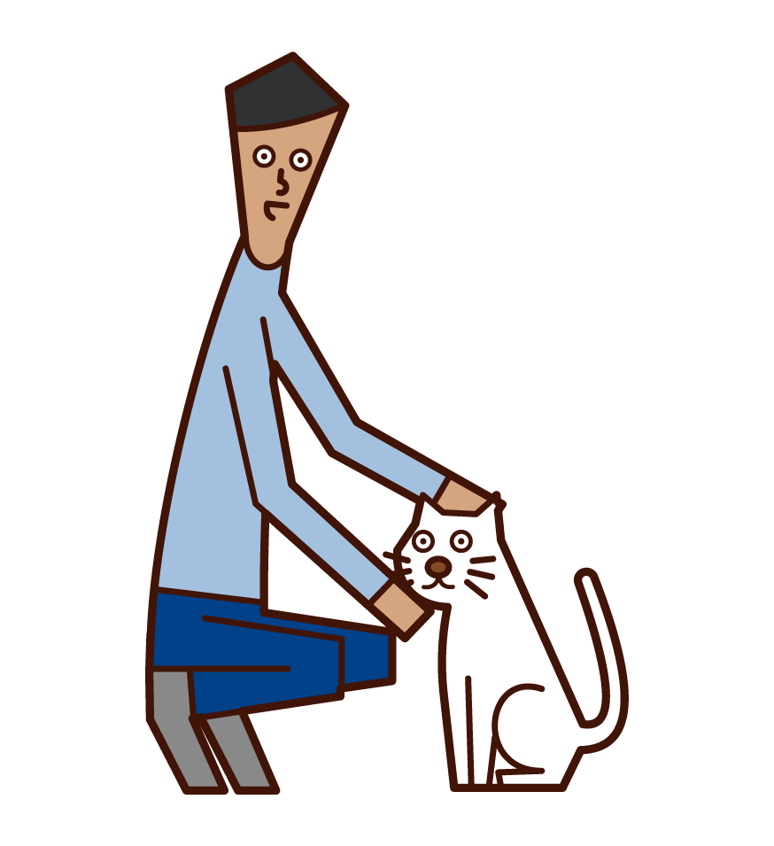 Illustration of a man who loves cats