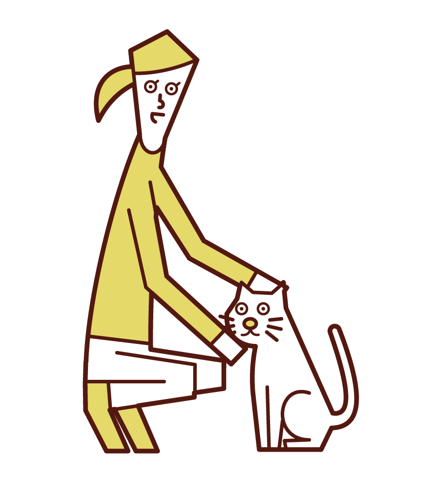 Illustration of a woman who loves cats
