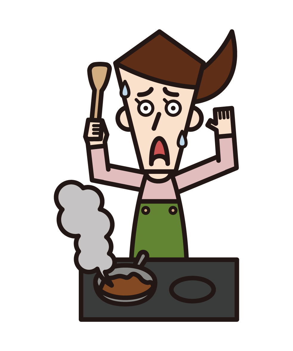 Illustration of a person (female) who fails to cook