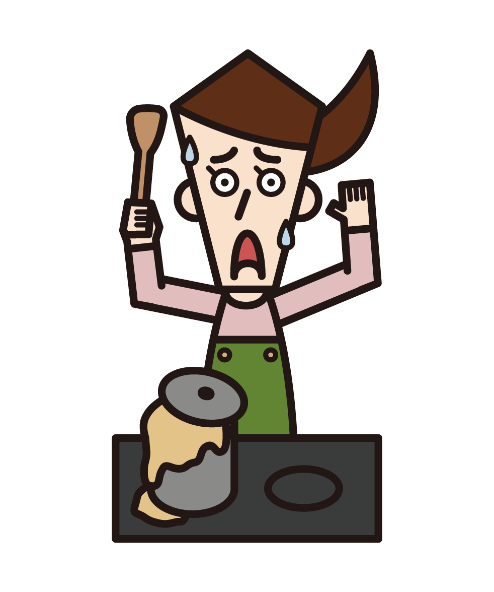 Illustration of a person (woman) who fails to cook