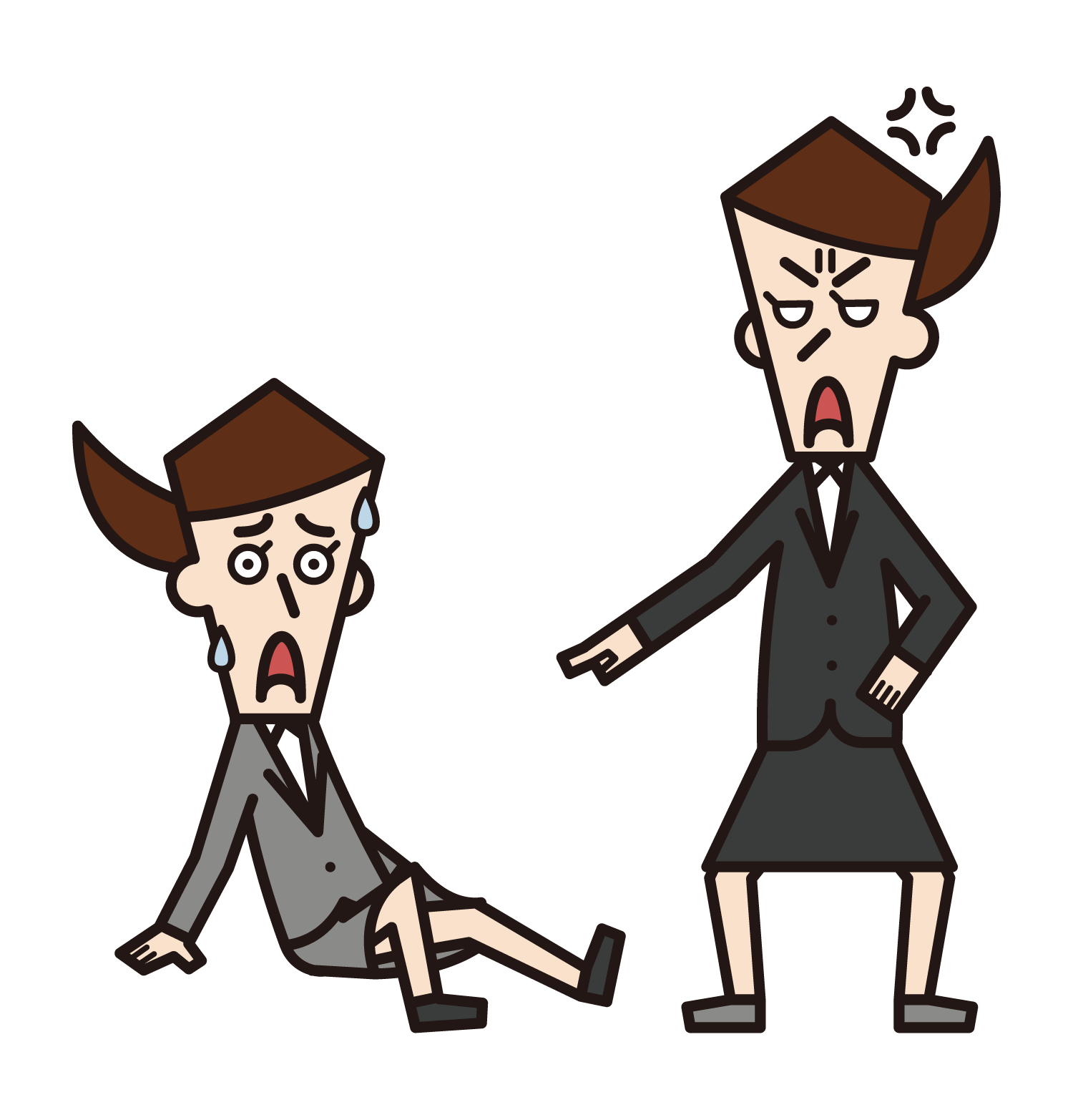 Illustration of a boss (female) scolding or harassing