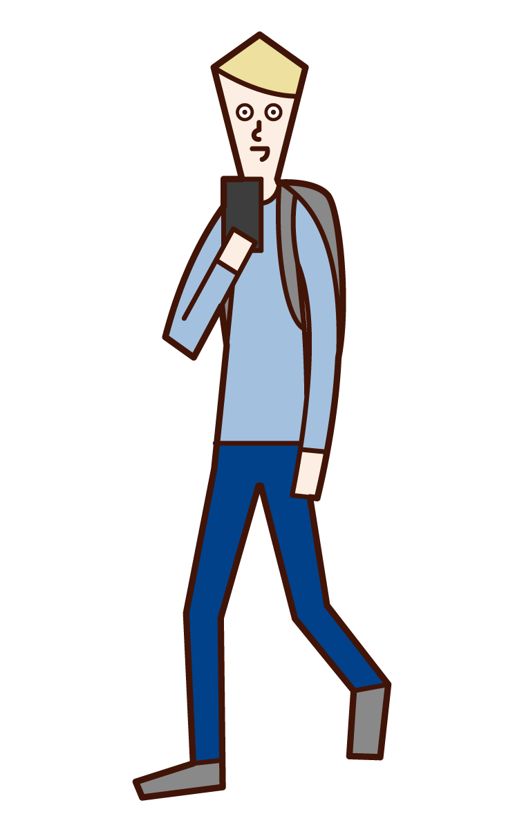 Illustration of a man who operates a smartphone while walking