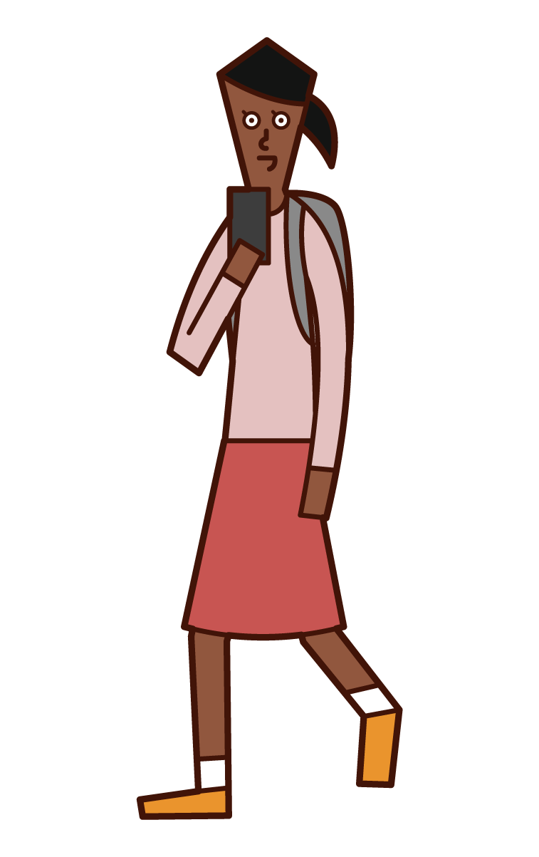 Illustration of a person (woman) who operates a smartphone while walking