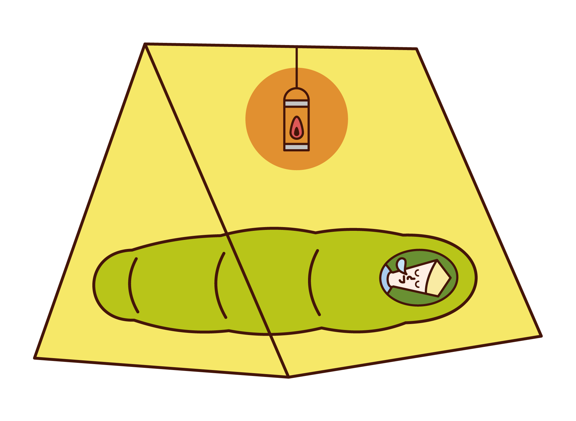 睡在帳篷裡的人（男人）的插圖