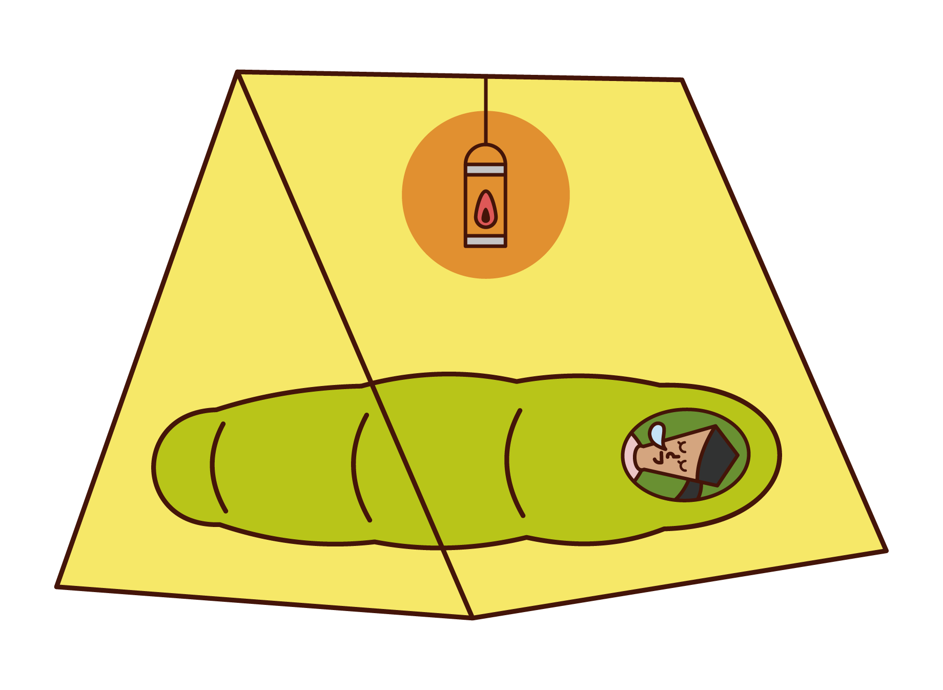 睡在帳篷裡的女人的插圖