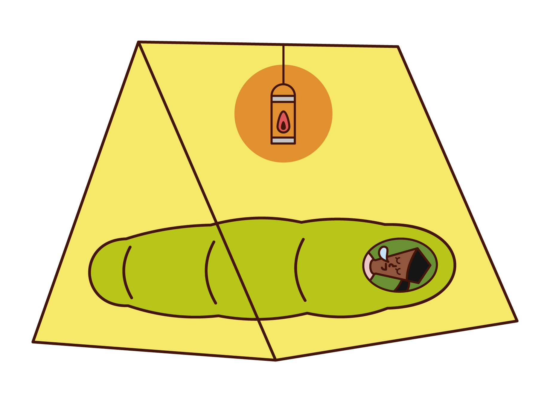 Illustration of a woman sleeping in a tent