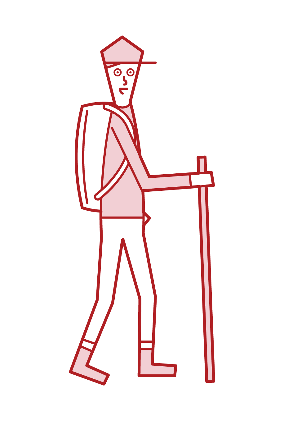 Illustration of a man hiking and climbing a mountain