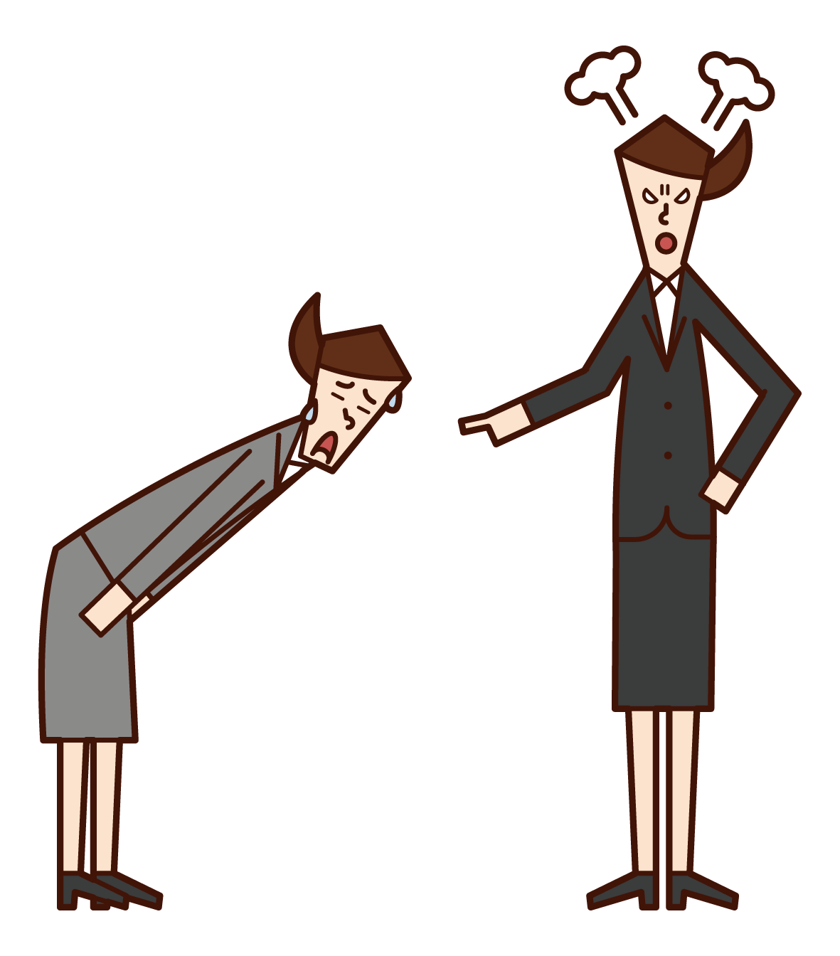 Illustration of a subordinate (woman) who is angry with her boss