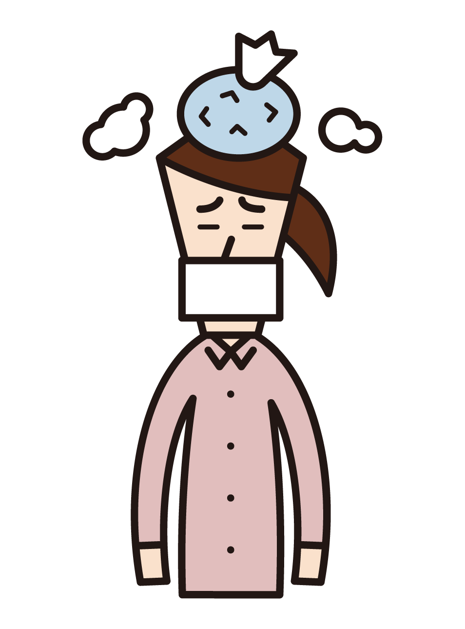 Illustration of a woman who has a cold and cools her head