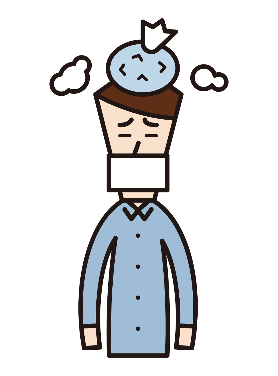 Illustration of a man who has a cold and cools his head