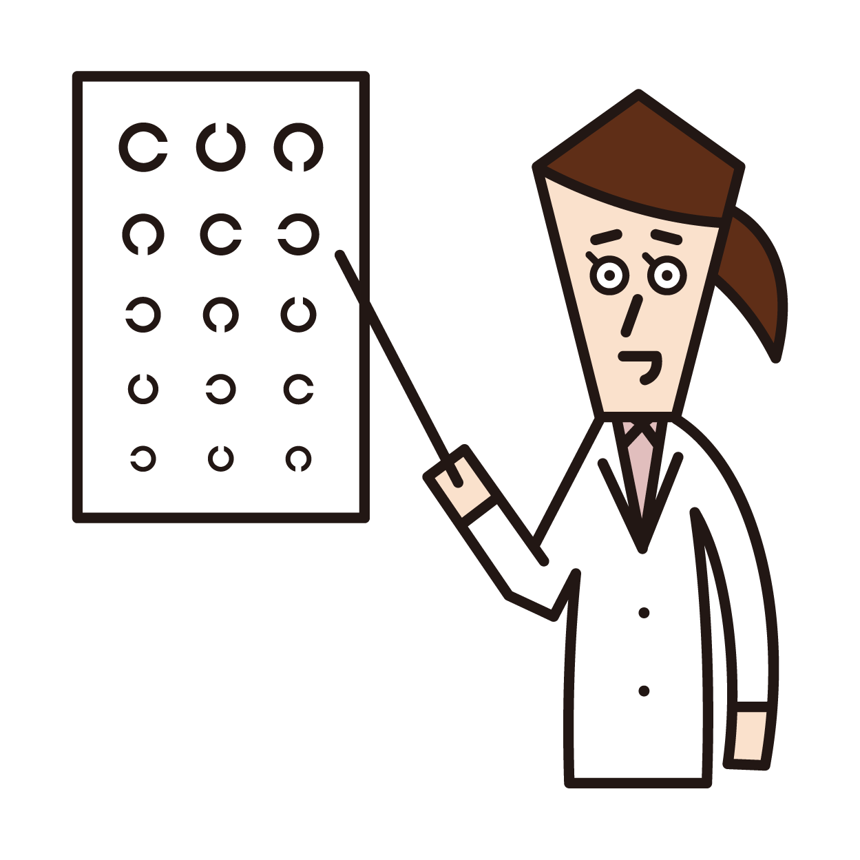Illustration of a doctor (woman) doing a vision test