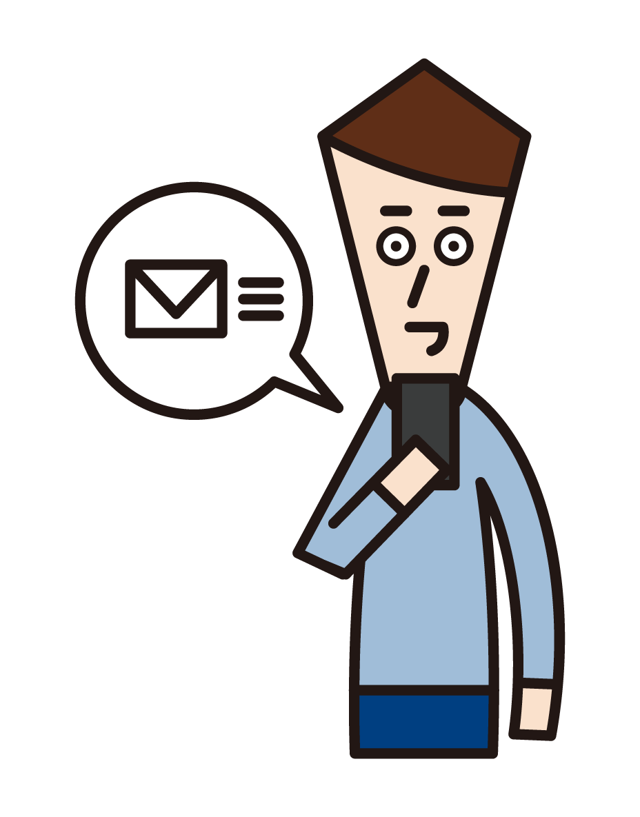 Illustration of a man sending an email on a smartphone