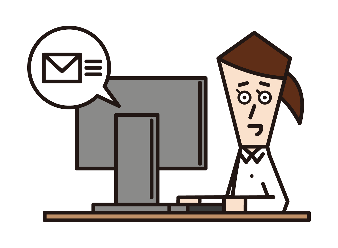 Illustration of a woman sending an e-mail on a computer