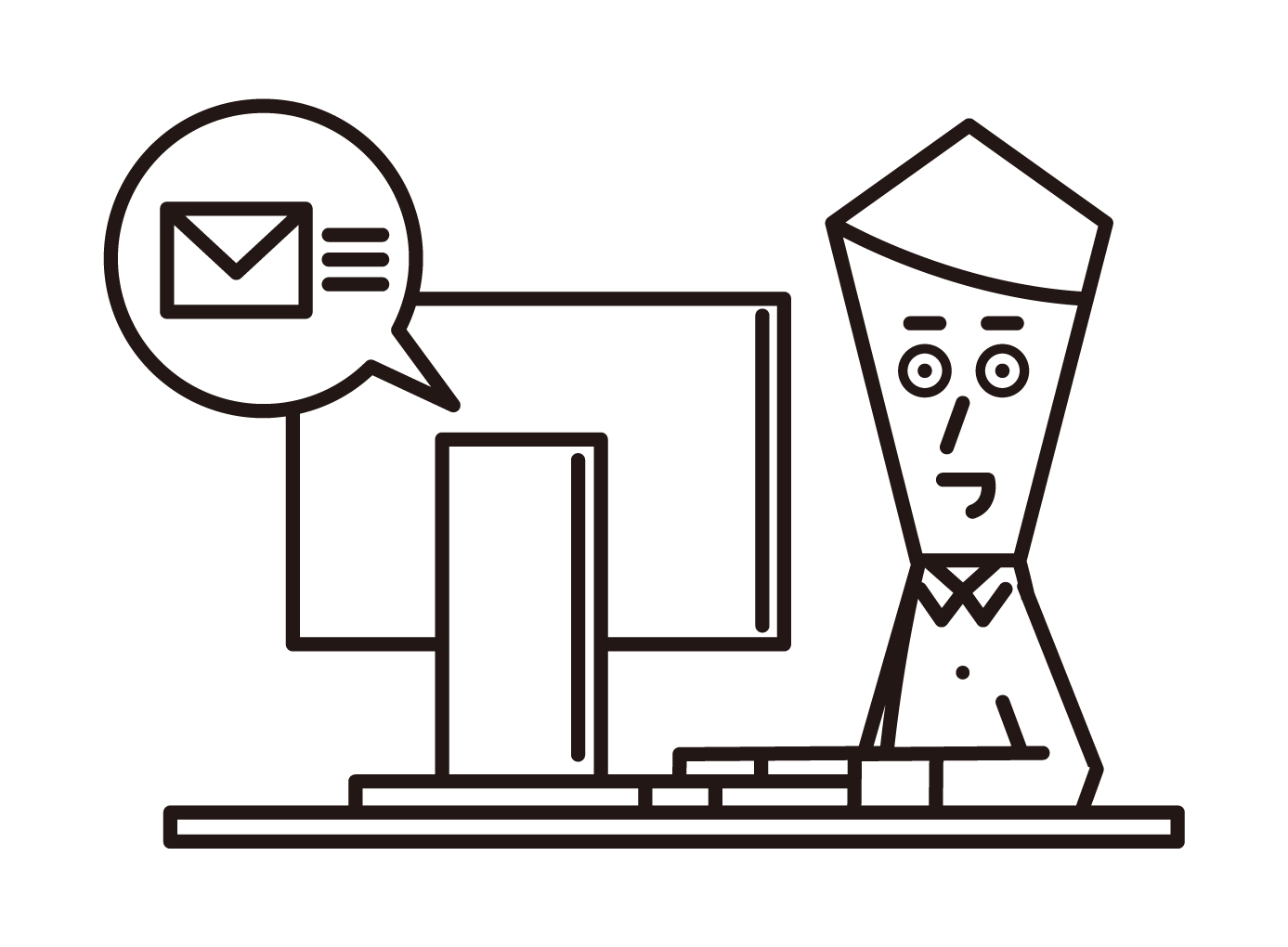 Illustration of a man sending an e-mail on a computer