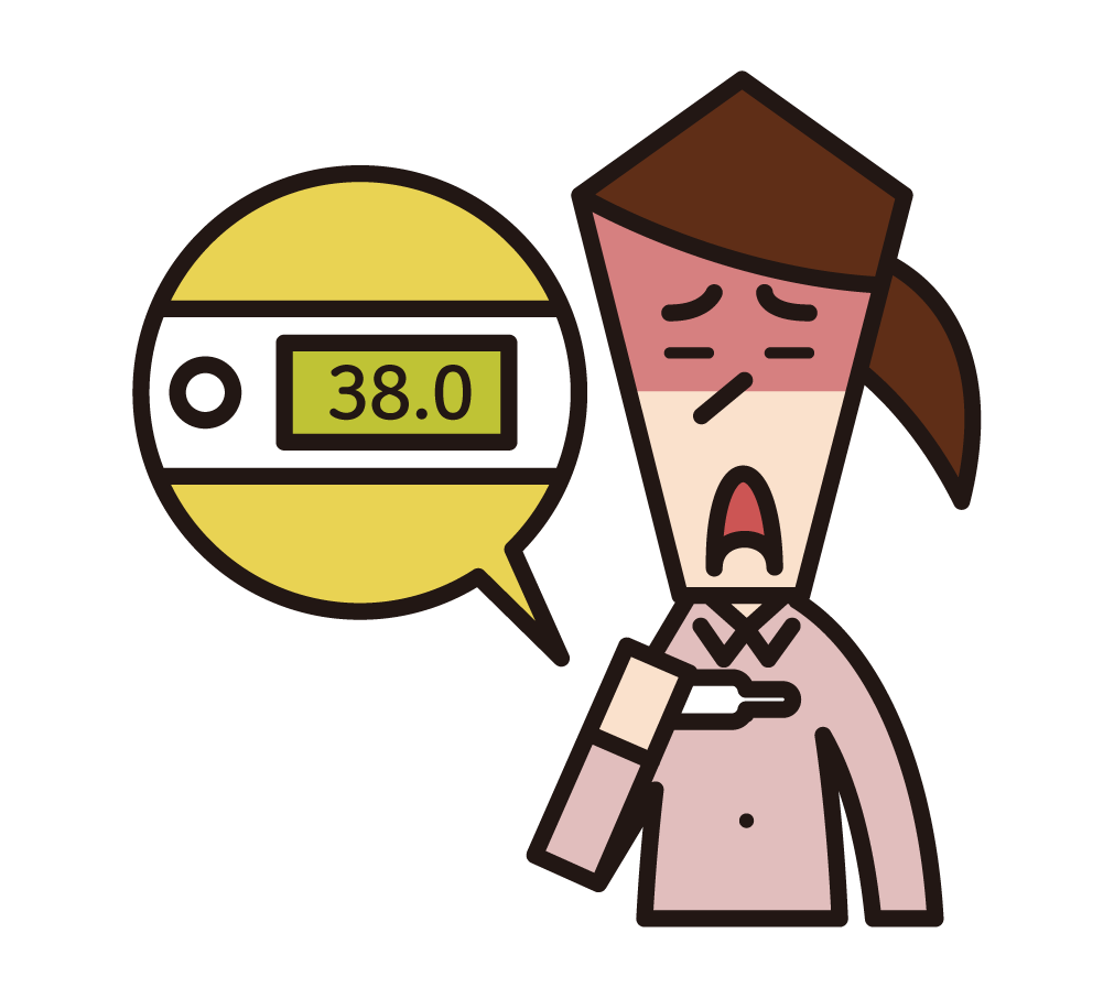 Illustration of a man (woman) with a fever with a thermometer