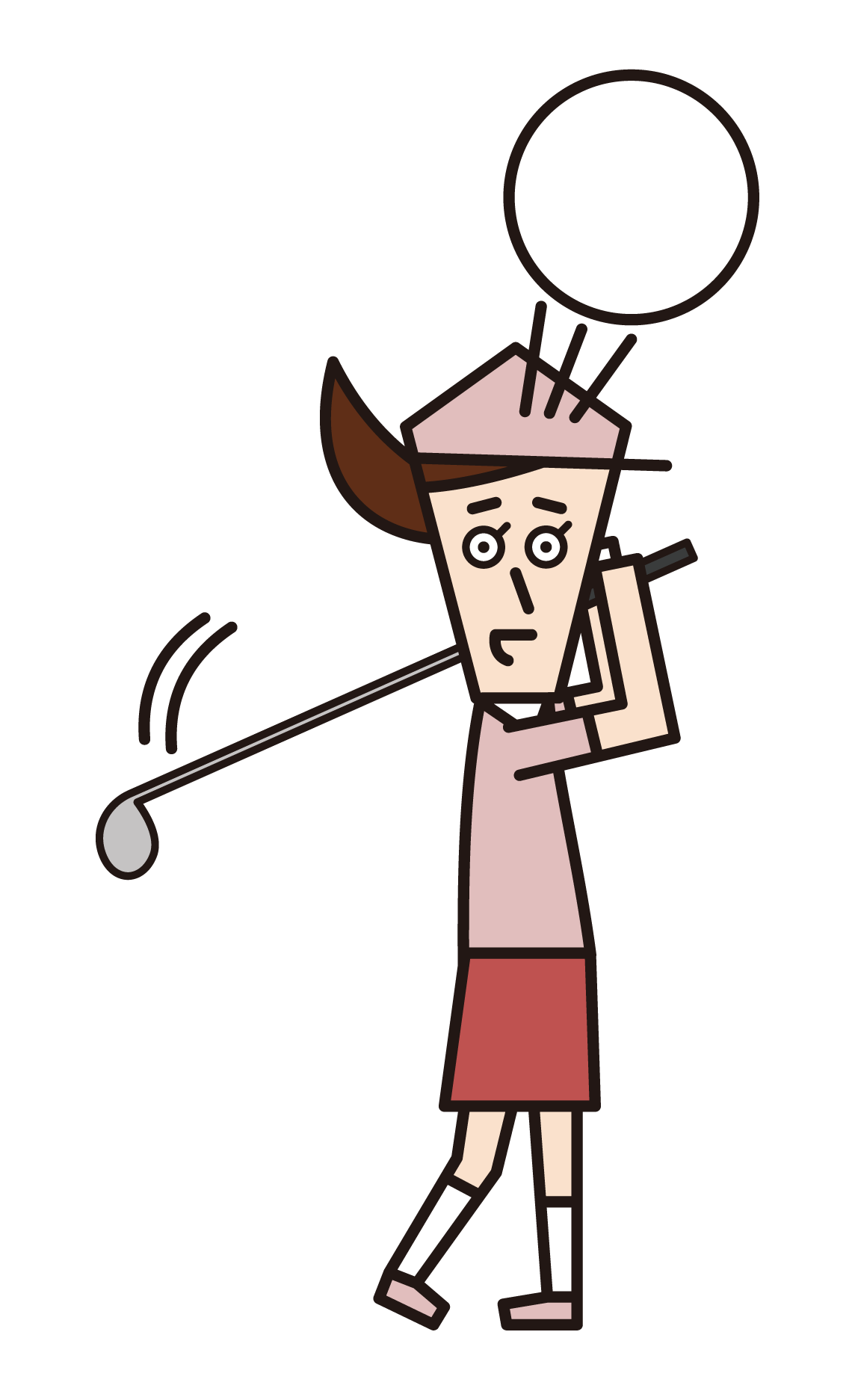 ゴルフでスイングをする人（女性）のイラスト