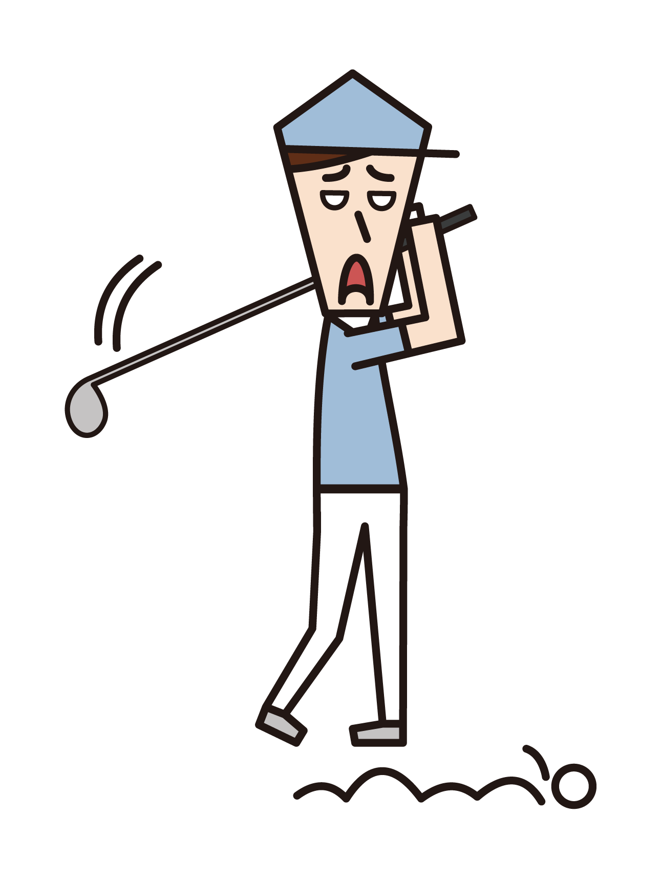 Illustration of a man who makes a mistake shot at golf