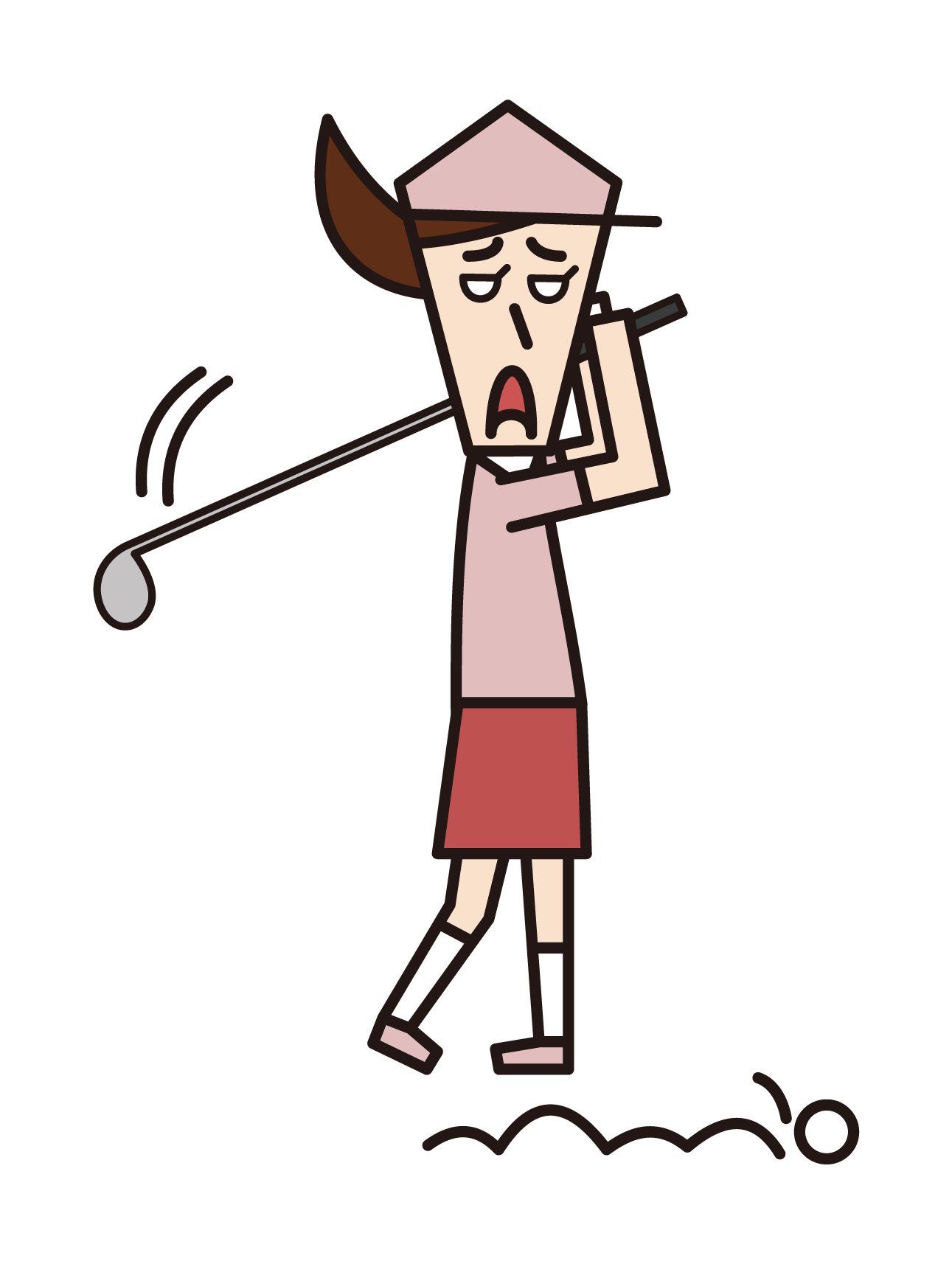 ゴルフでミスショットをする人（女性）のイラスト