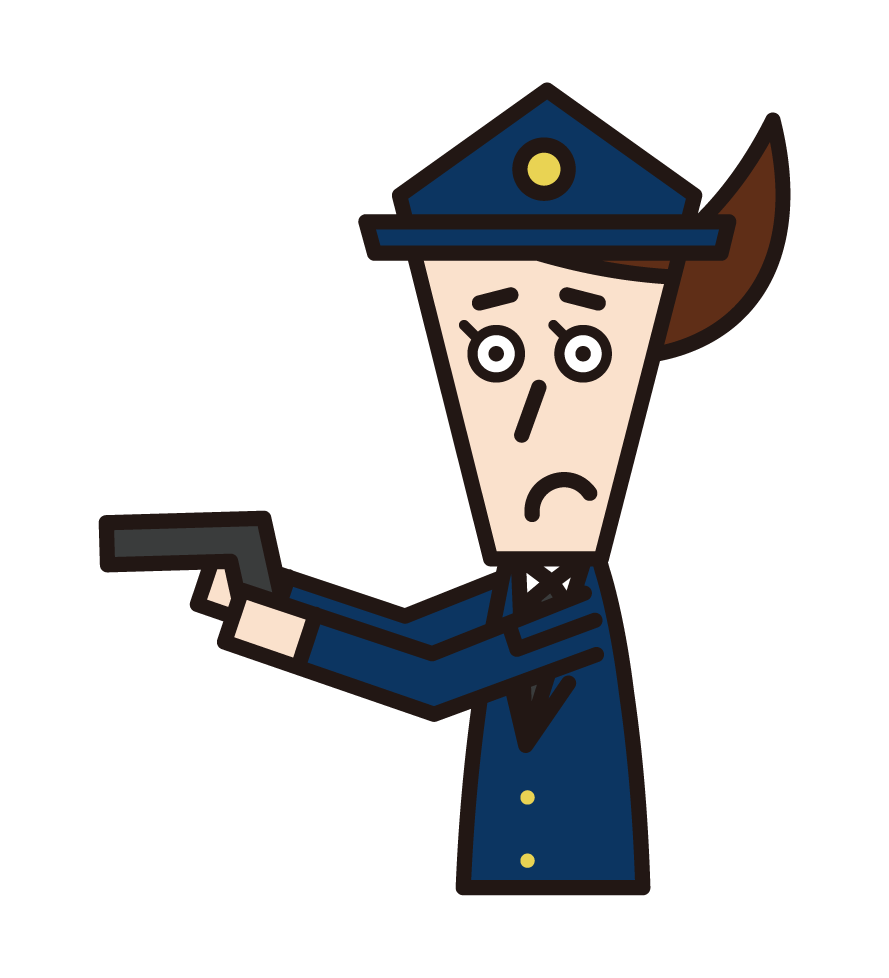 拳銃を構える警察官（男性）のイラスト