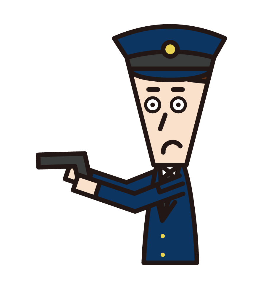 Illustration of a police officer (man) holding a handgun