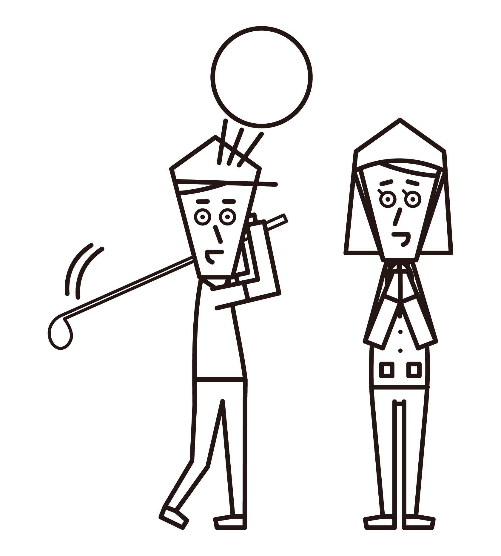 Illustration of golf player (male) and caddie (female)