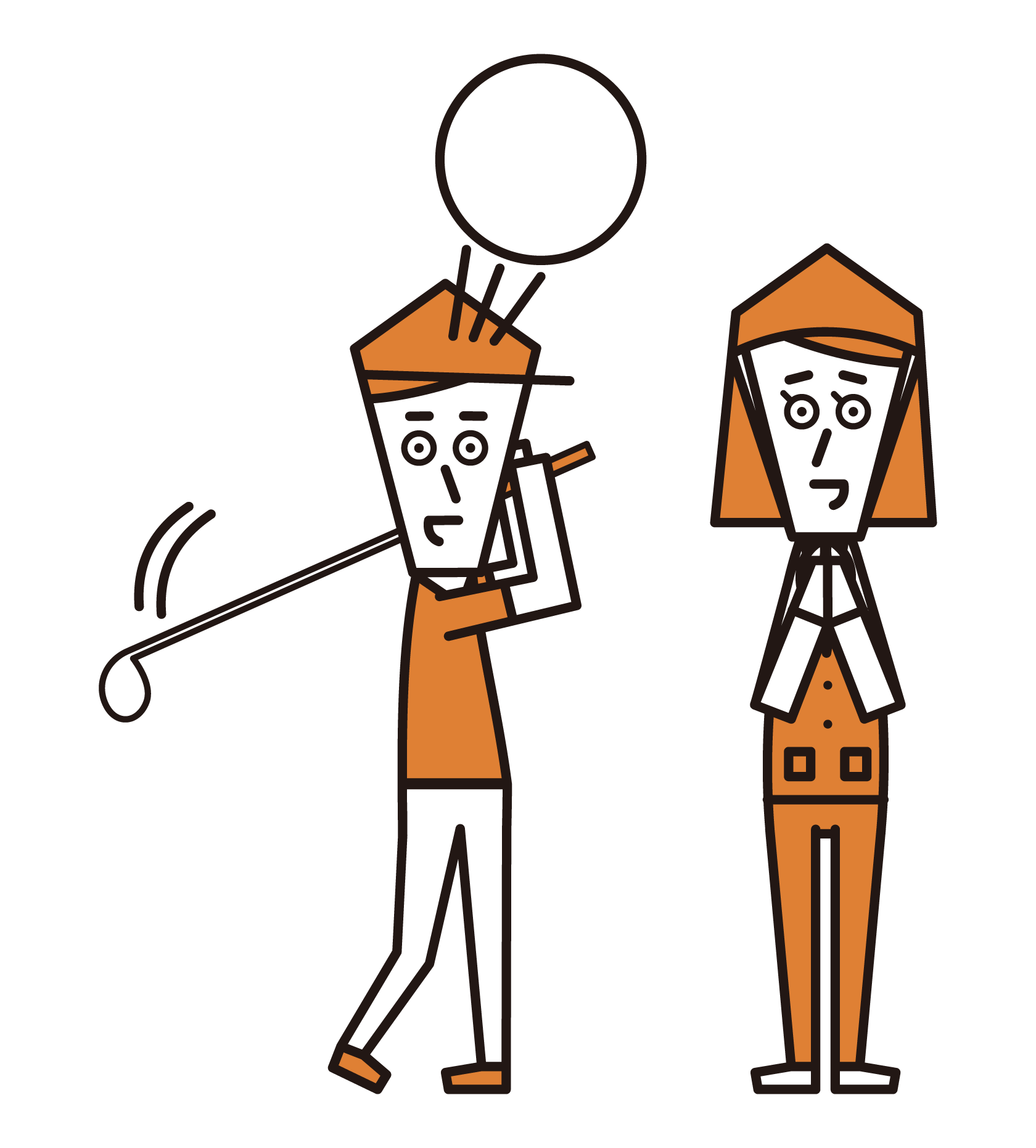 高爾夫球運動員（男）和球童（女性）的插圖