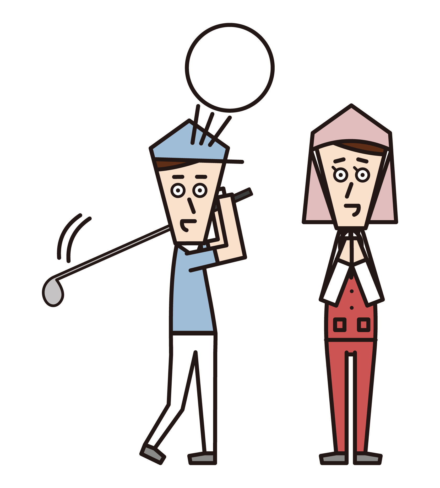 Illustration of golf player (man) and caddie (woman)