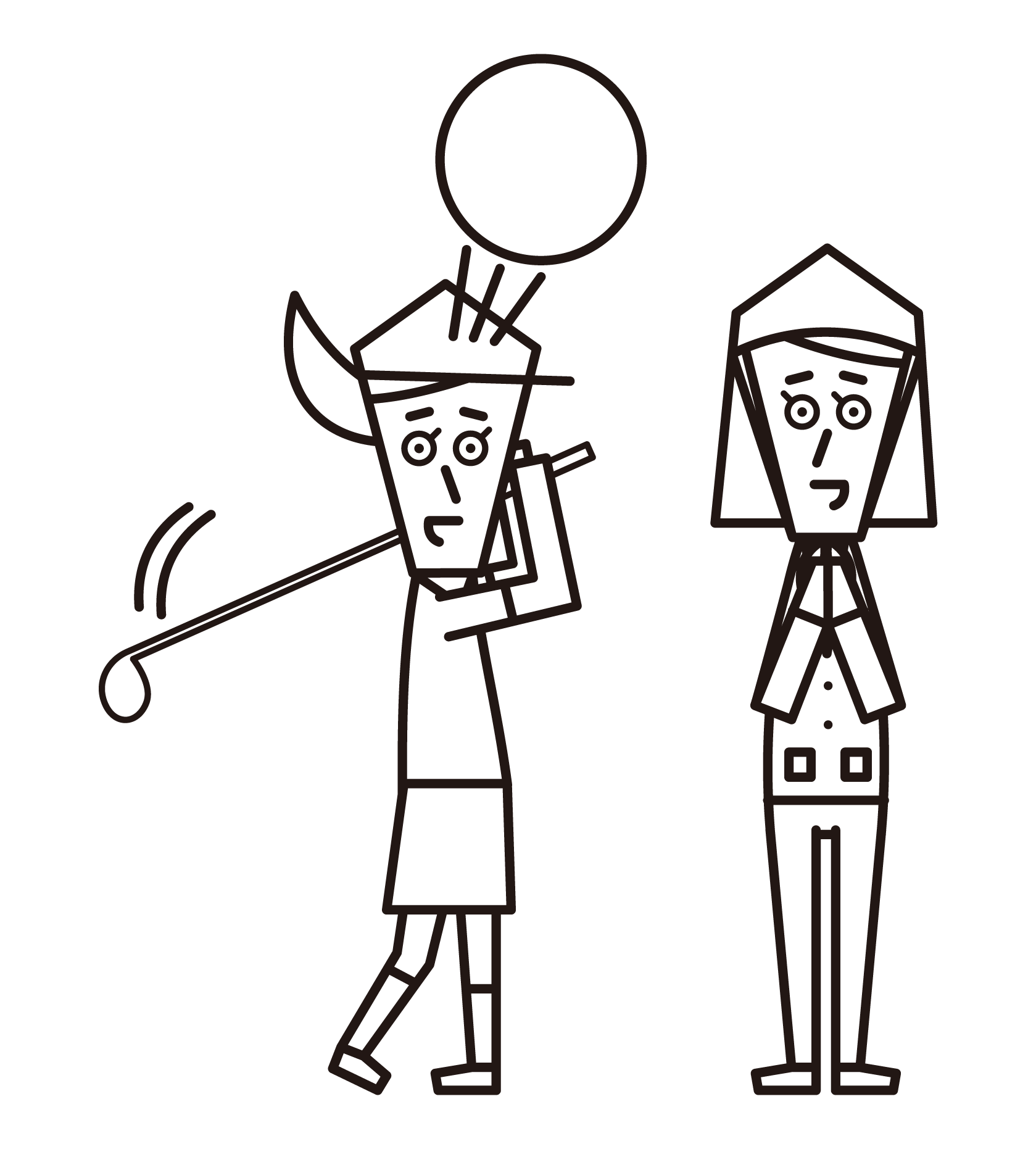 Illustration of golf player (female) and caddie (female)