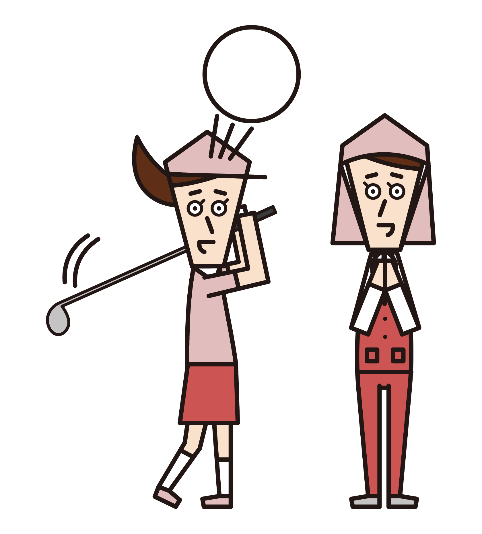 Illustration of golf player (female) and caddie (female)