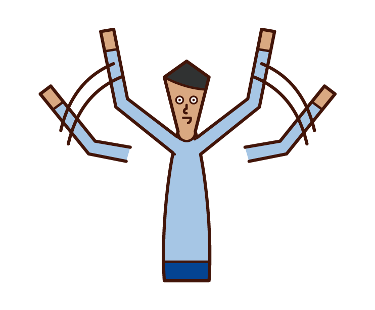 Illustration of a man waving his hand with both hands