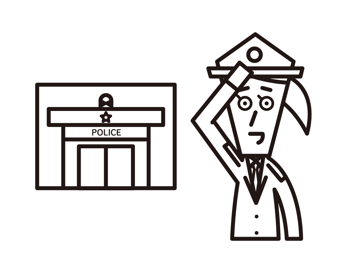 Illustration of a police officer (woman) saluteing in front of a police box