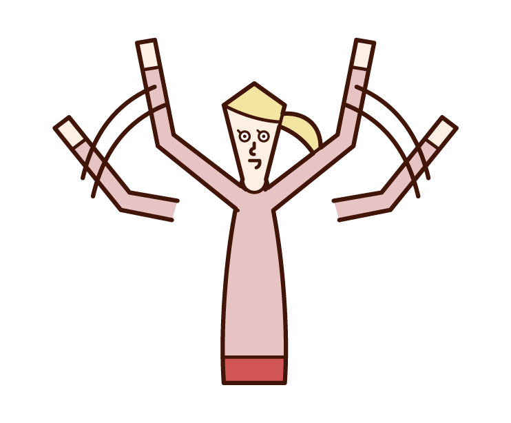 Illustration of a woman waving her hand with both hands