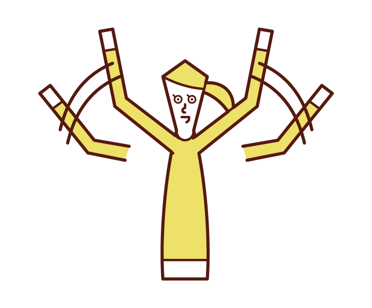 Illustration of a woman waving her hand with both hands