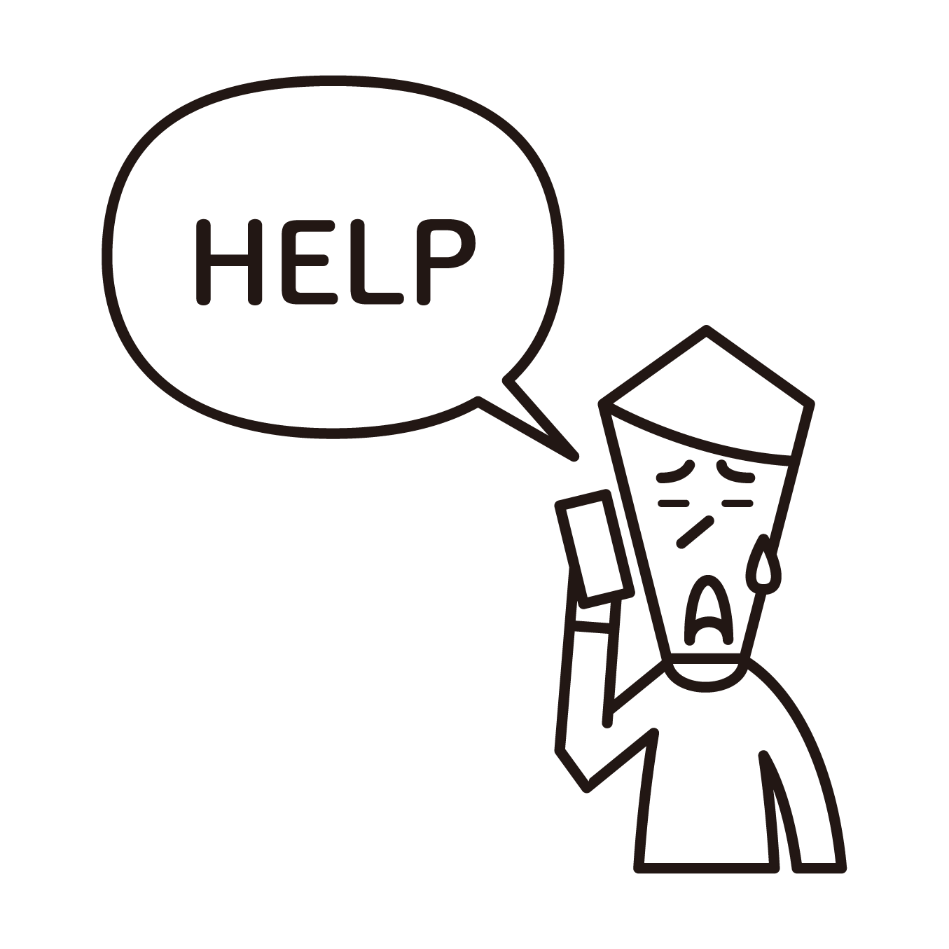 Illustration of a man asking for help over the phone