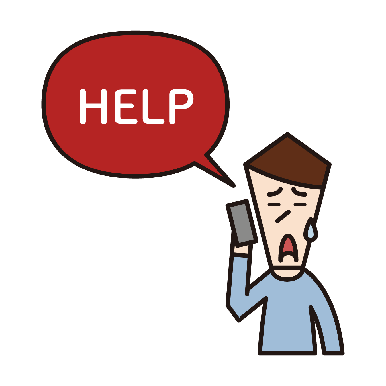 Illustration of a man asking for help over the phone