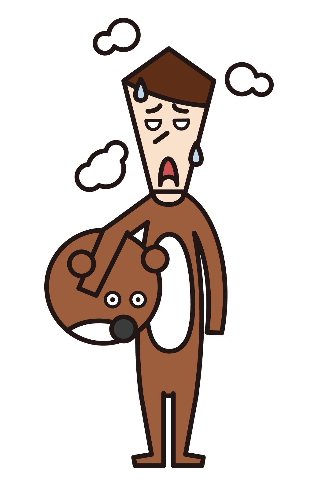 Illustration of a tired person (male) wearing a bear costume