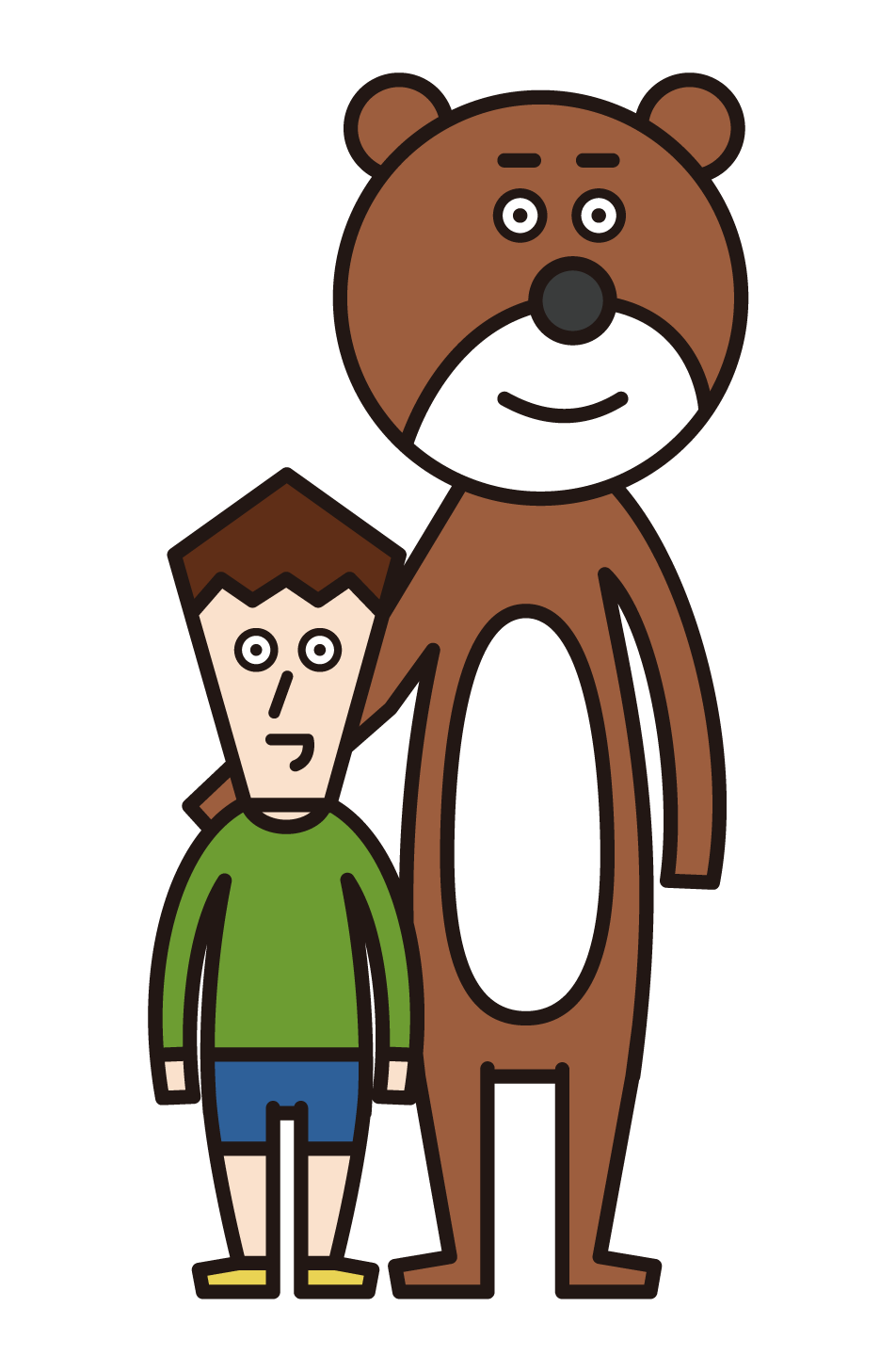 Illustration of a child (boy) taking a photo with a bear costume